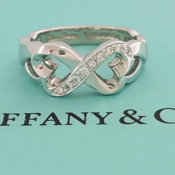 Tiffany & Co Paloma Picasso Double Loving Heart Ring 18K White Gold Diamonds - Picture 1 of 7